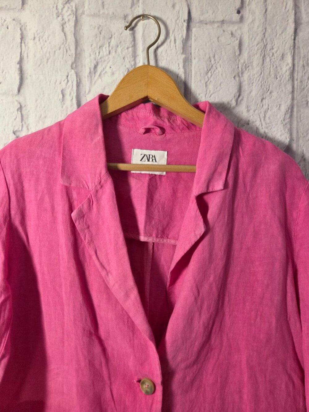 Zara 13/14 Bright Pink 100% Linen Lightweight Spring Blazer Jacket - Picture 2 of 9